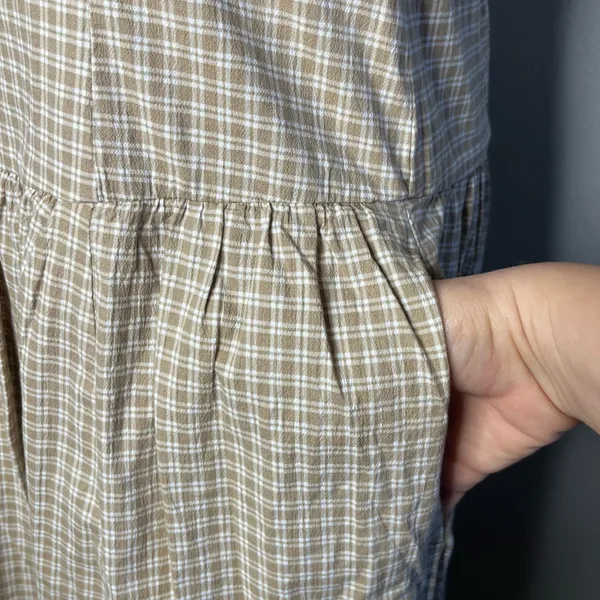 Abercrombie & Fitch Light Brown Check High Neck Drop Waist Sleeveless Midi Dress - Image 10