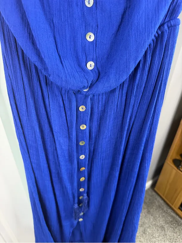 Bluivy Size L Royal Blue Strapless Button Front Maxi Dress - Image 4