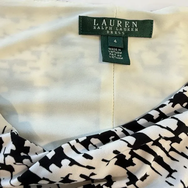 Ralph Lauren Black White‎ Geo Faux Wrap Tie 3/4 Sleeve Stretch Sheath Dress 4 - Image 9