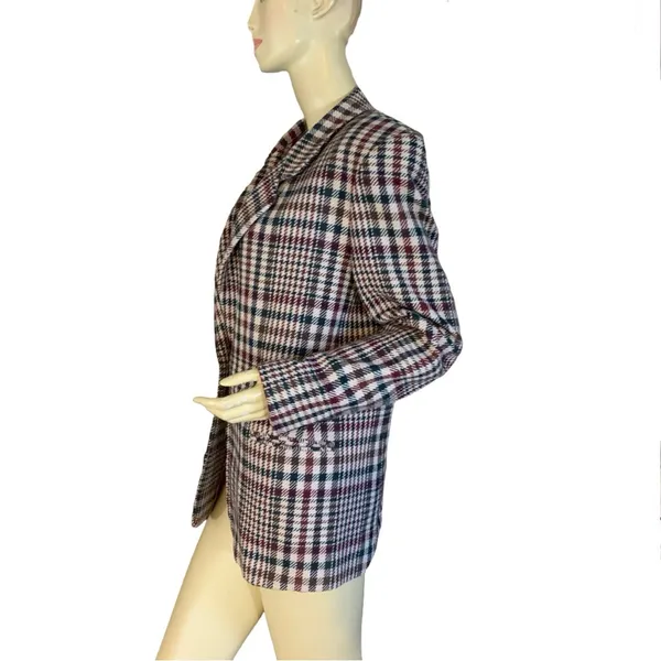 Vintage 1980'S Private Concepts Burgundy & Green Wool Blend Plaid Blazer (10) - Image 5
