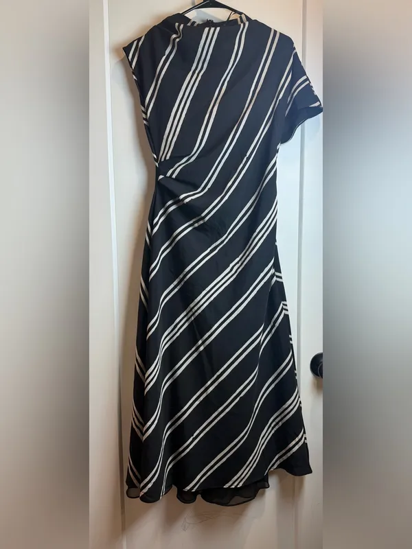 Mango Draped Striped Midi Dress Black White Italian‎ Fabric Size US 4-Small - Image 4