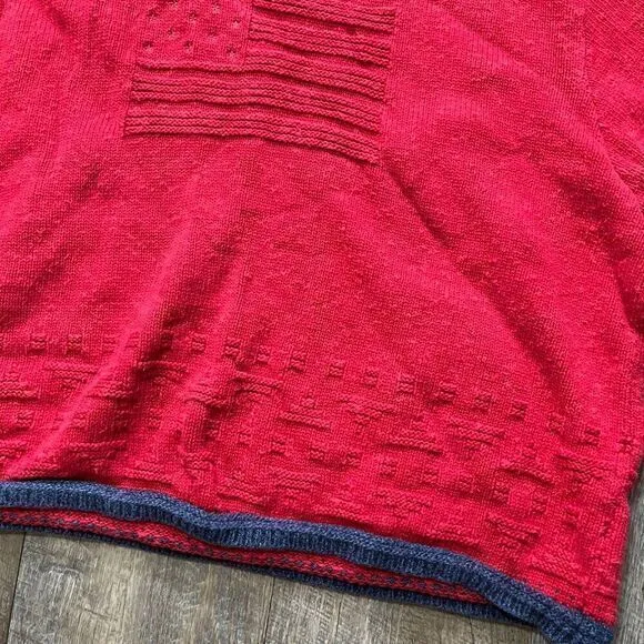 Vintage 90s‎ Red USA American Flag Knit Crewneck Crop Sweater Womens Size XL - Image 2