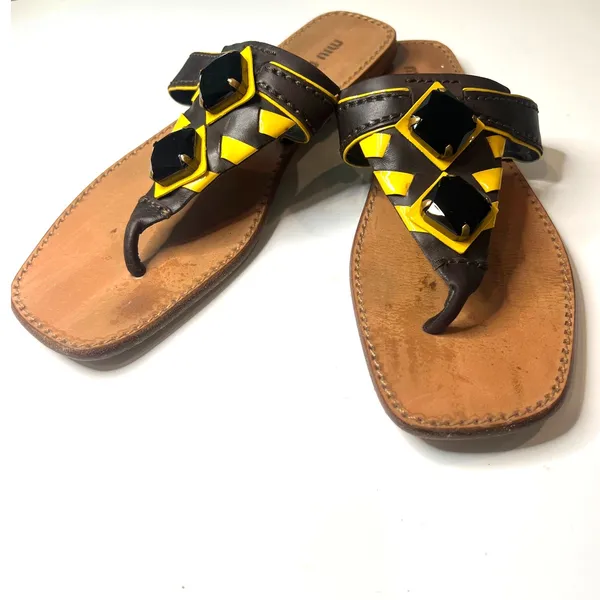 7 Vintage archival Miu Miu jeweled leather thong sandals gemstone embellishments - Image 2