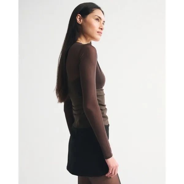 Abercrombie & Fitch Women's Bra Free Long Sleeve Mesh Plunge Top Brown Size XXS - Image 3