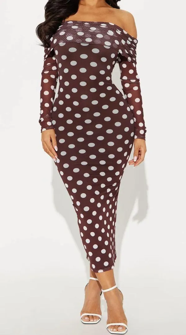 Polka dot midi dress Brown Size M - Image 4
