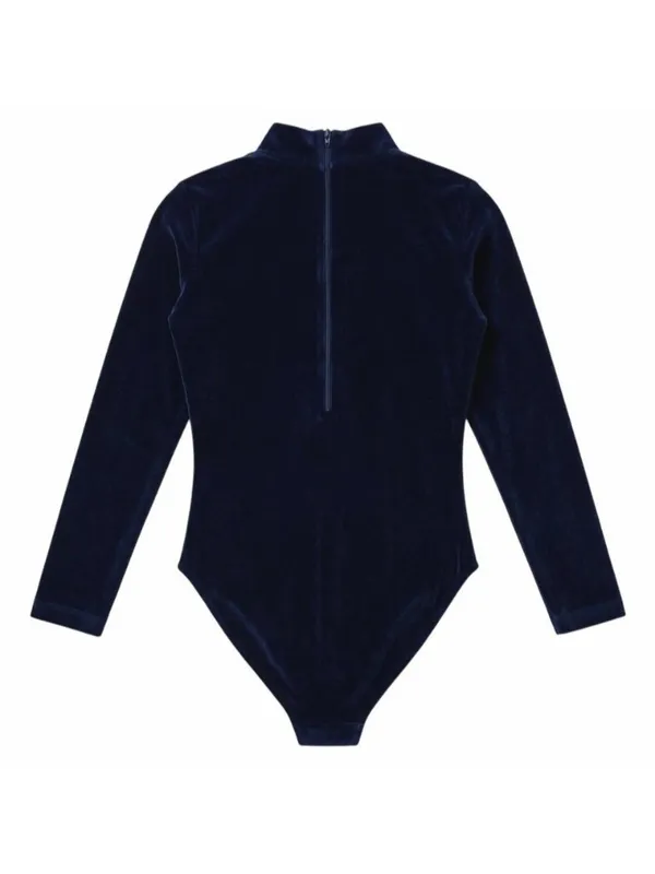 J.B. Bloomers Navy Adult M Mockneck Long Sleeve Bodysuit Leotard Zip Back - Image 3