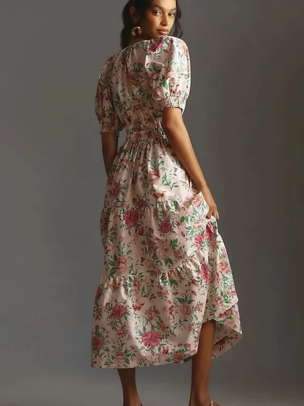 Anthropologie The Somerset Floral Maxi Dress Puff Sleeve Small $168 - Image 4