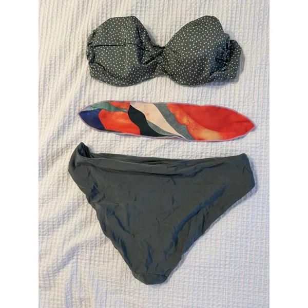 H&M Green Bathing Suit Polka Dot Strapless US 10 Removable Tie Full Coverage - Image 5