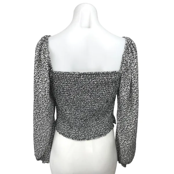 Abercrombie & Fitch Black Floral Square Neck Puff Long Sleeve Crop Top Blouse S - Image 2