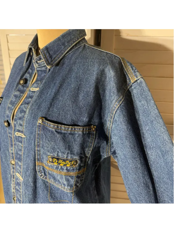 Paco vintage 90s Y2K blue denim jacket shacket grunge rocker biker streetwear M - Image 7