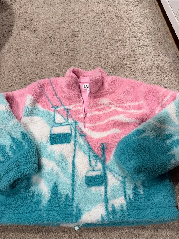 Beach Riot Pink & Teal Sherpa Ski-Lift Pullover size L EUC - Image 2