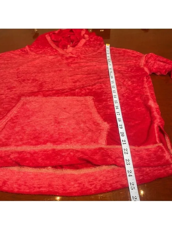 Vintage Free People We the Free Oversized Light Hoodie Red Sz S Burnout Pullover - Image 7