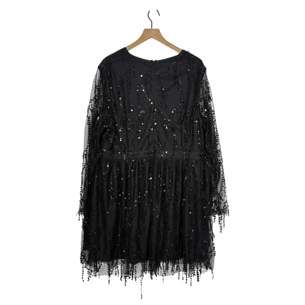Double Crazy Sequin Mini Dress Plus Size 4XL Black Deep V-Neck Party Club Fringe - Image 2