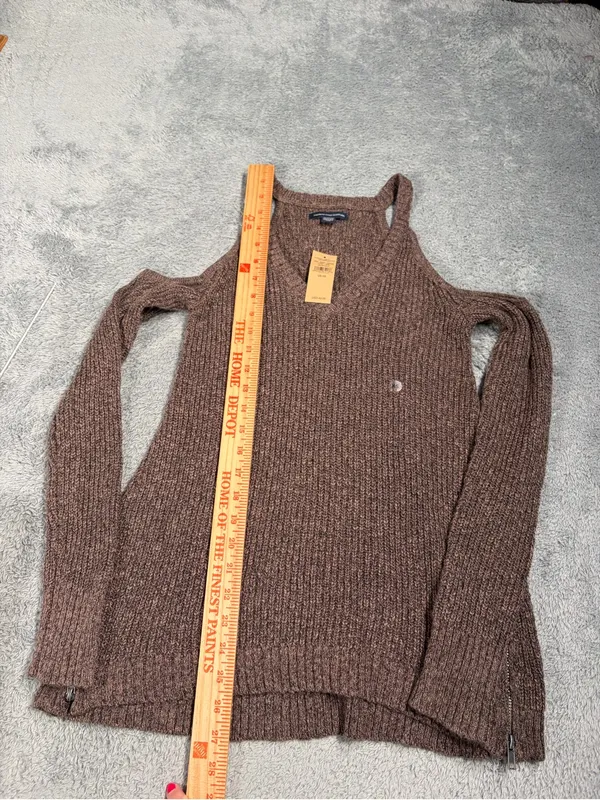 American Eagle Women’s Cold-Shoulder Knit Sweater Brown XS NWT MSRP$50 - Image 3
