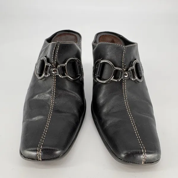 Aerosoles Cinch Worm‎ Heeled Mules 8M Black Leather Square Toe Buckle Slip On - Image 5