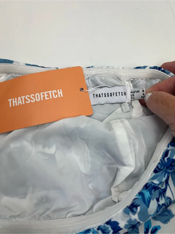 Thats So Fetch Charms Blue White Floral Strapless Mini Dress Womens Size 4 NEW - Image 3