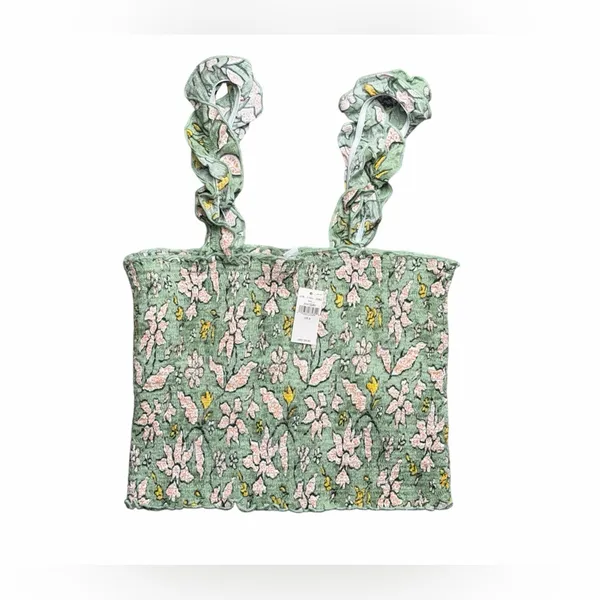 NEW Aerie Jungle Thrills Smocked Green Cropped Tank Top Boho Fairycore Women’s S - Image 2
