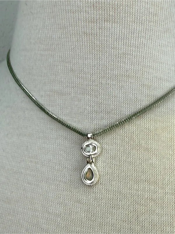 DY Designer Necklace Silver Tear Drop Pendant two stones clear Cubic Zirconia - Image 3