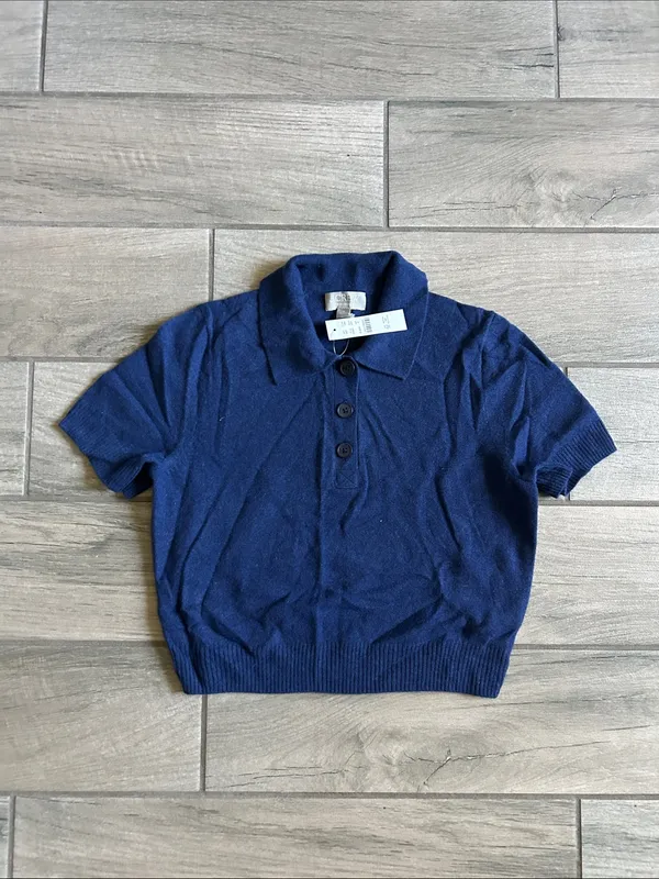 J. Crew Navy Short-Sleeve cashmere Polo Sweater - Image 2