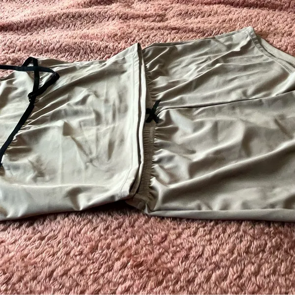 Cream and Black Pajama Set with Soft Fabric and Minimalist Design Bottoms+Top - Image 4