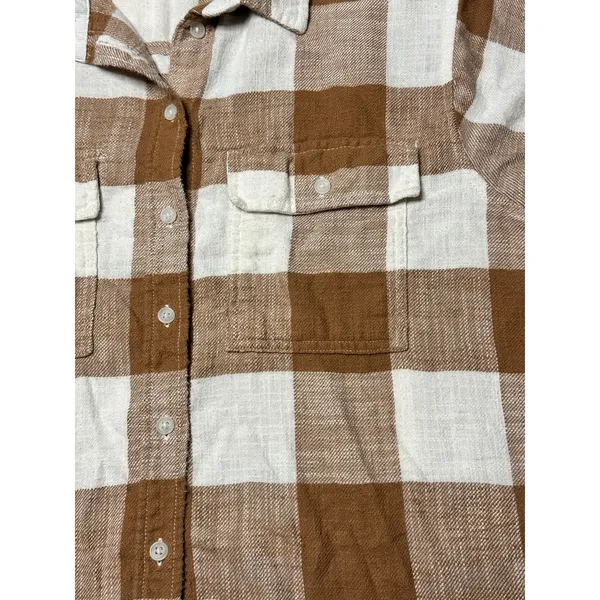 American Eagle Brown White Plaid Button Up Flannel Shirt Size Medium 100% Cotton - Image 3