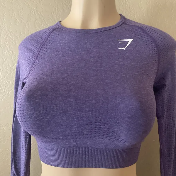 Gymshark Women’s Seamless Long Sleeve Crop Top Purple Size S Thumbholes Workout - Image 5