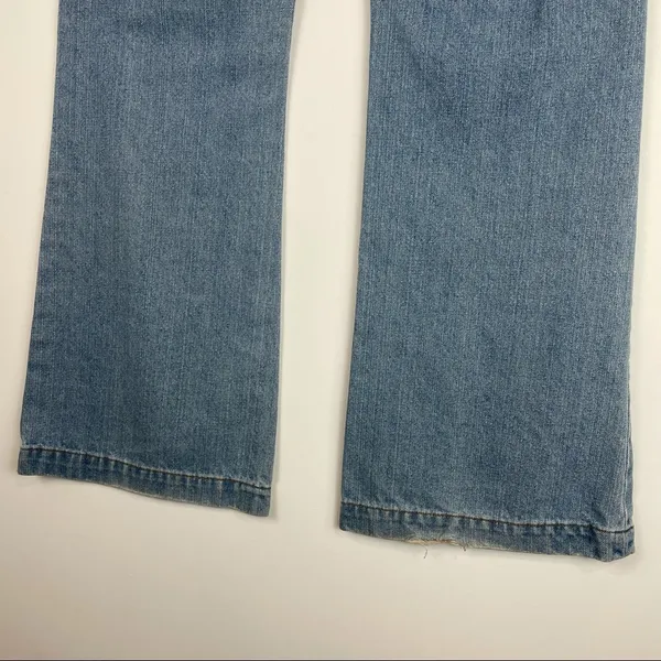 7 For All Mankind Dojo Wide Leg Flare Jeans Light Wash Denim - Image 7