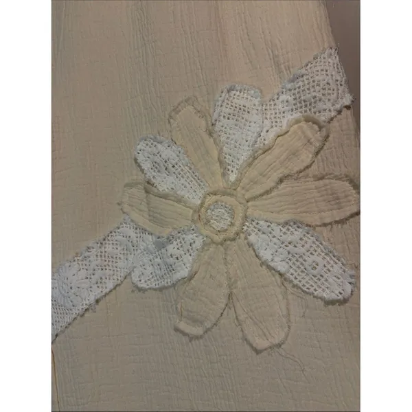 POL Wide Leg Crochet Lace Floral Cream White Elastic Waist Size L 100% Cotton - Image 5