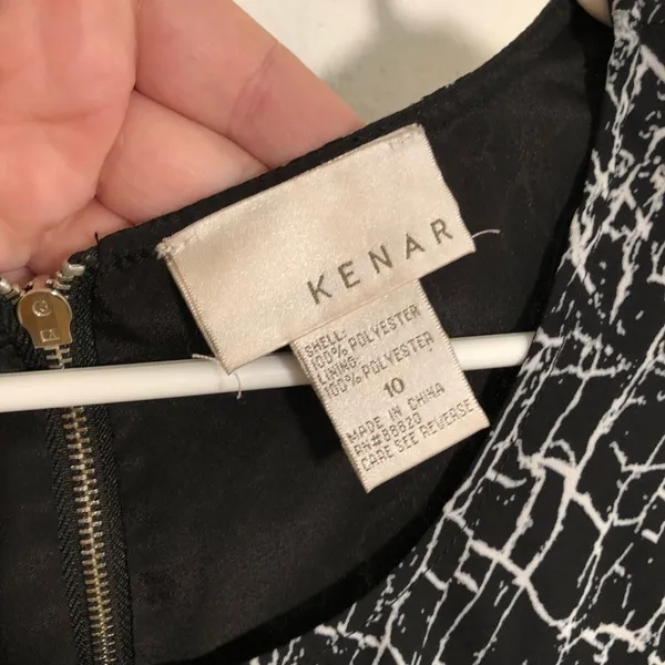 Kenar Womens Size 10 Sleeveless A-Line Shift Dress Black Gray Electrical Pattern - Image 6