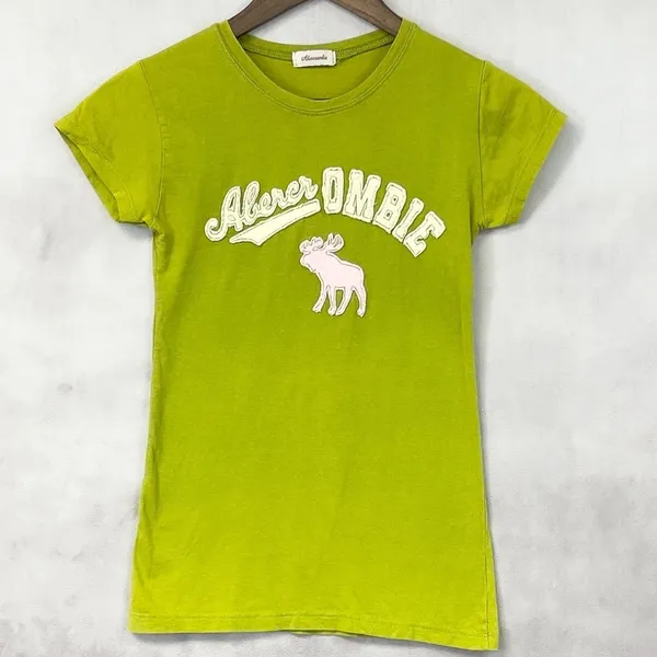 Vintage Abercrombie Baby Tee Women Small Green Stretch Indie 3D Moose Y2K‎ - Image 3