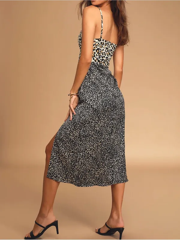 Lulus Women’s Being Bold Leopard Print Satin Midi Slip Dress Size Small - Image 2