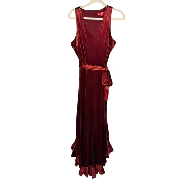 Betsey Johnson Velvet Flare-Leg Jumpsuit Burgundy Red Women's sz. 8 - Image 4