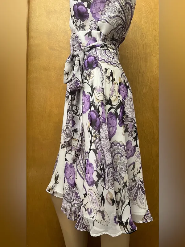 White House Black Market Chiffon A-Line Dress with Sash Tie Belt NWOT Never Worn - Image 2