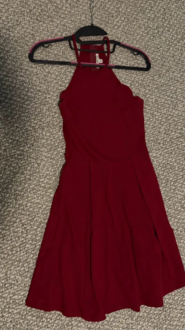 Charlotte Russe XS Fit-and-Flare Dress - Deep Red/Burgundy (small stain shown) - Image 2