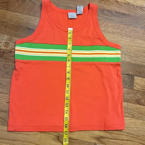 Y2K Vintage Fiorlini International Orange Stripe Tank Top Retro Casual Large - Image 4
