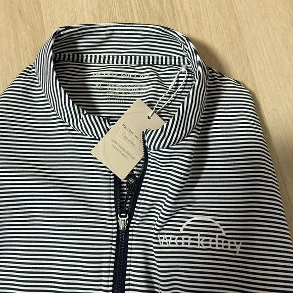 Peter Millar Workday Full Zip Jacket Womens XL Navy White Stripe UPF 50 Sport - Image 6