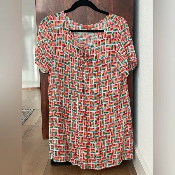 ModCloth Geometric Print Blouse L Retro Boho Teacher Artsy - Image 4