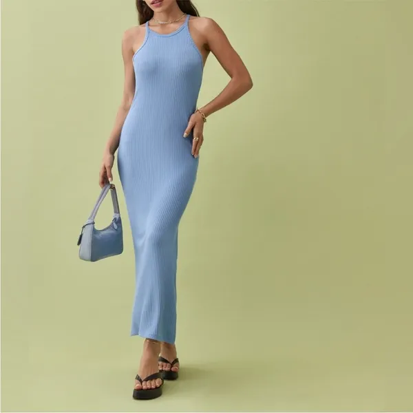 Reformation Blue Jael Ribbed Sleeveless‎ Maxi Dress XL - Image 3