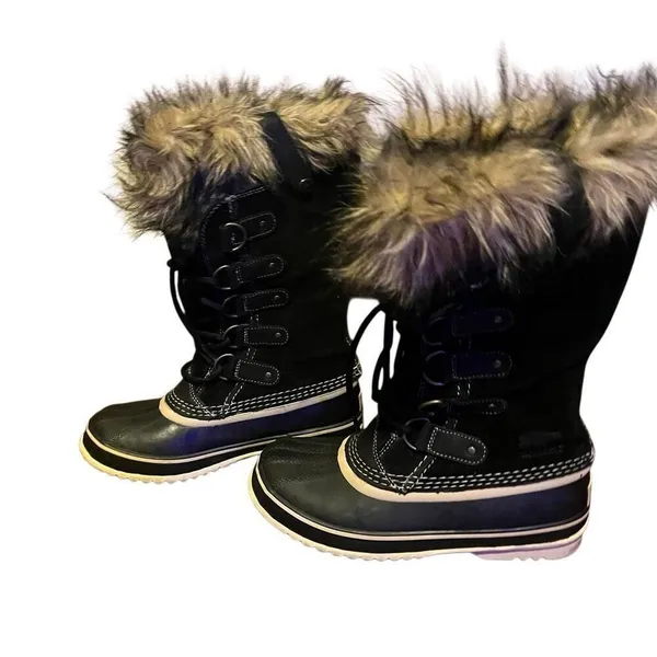 SOREL Joan of Arctic Boots Black Waterproof Winter Snow Boots Faux Fur Size 7 - Image 5