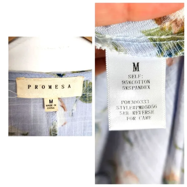 Prómesa Floral Wrap Dress Light Blue Cotton Spandex Size M - Image 2