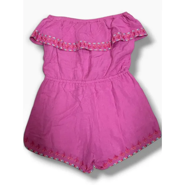 Vineyard Vines Pink Linen Blend Embroidered Strapless Ruffle Romper XXS - Image 5