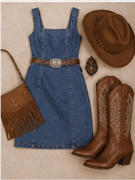 Avec Les Filles Denim Square-Neck Mini Dress in Blue - Image 4