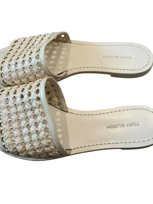 Tory Burch woven Rafia slide sandals beige leather size 6.5 - Image 2