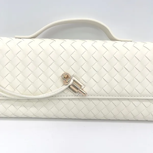 Few Moda East West Woven Clutch Bag Crossbody Cream Toggle Minimalist Chic Vegan - Image 3