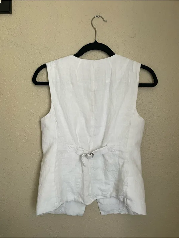 J. Crew Cutaway Vest Top Linen Size 2 White Quiet Luxury Sophisticated - Image 8
