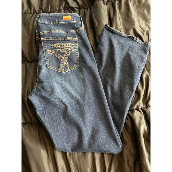 Seven7 Womens Mid Rise Micro Boot Jeans Dark Wash Embroidered Pockets 14W - Image 6