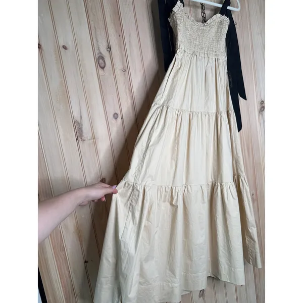 NWT Lulus Bembe Beige Tie-Strap Tiered Maxi Dress Coquette Holiday Resort Sz S - Image 4