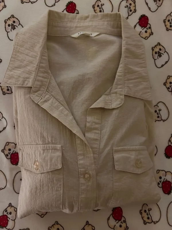 Casual work shirt 3/4 sleeves button down Tan - Image 2