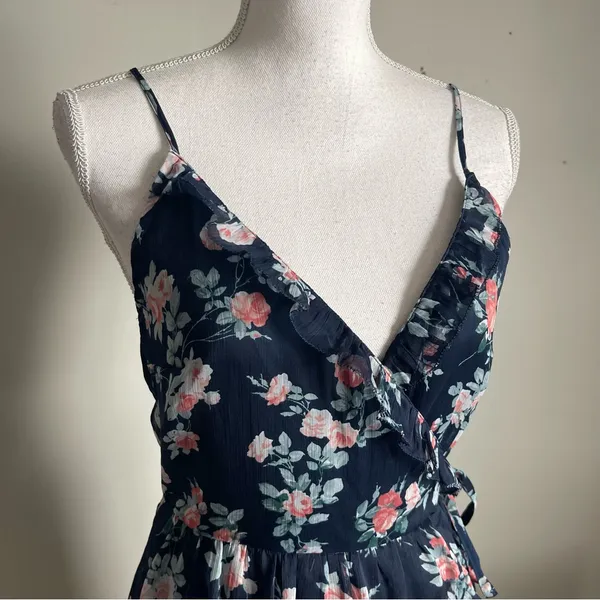 ABERCROMBIE & FITCH | Blue Floral Wrap Mini Dress Sz S(T) - Image 4
