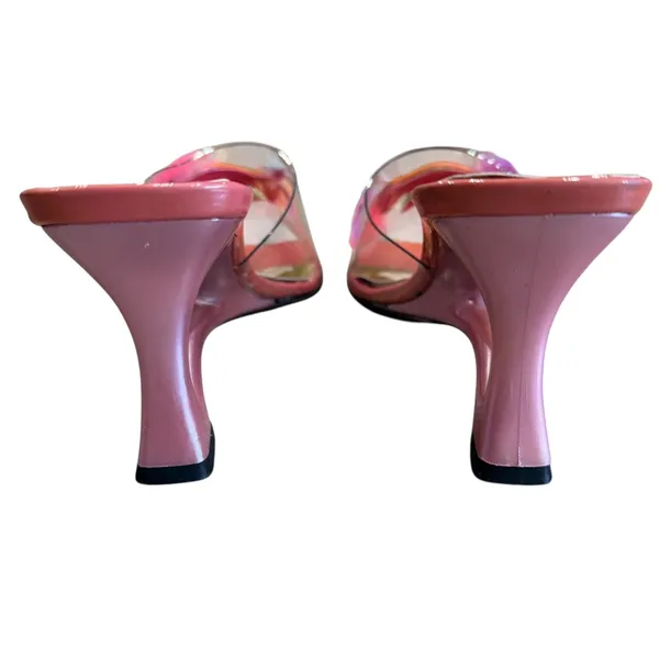 Timothy Hitsman Pink Feather Bird Heels Size 6M Clear Strap Sculptural Y2K Mules - Image 7